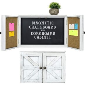 منتجات Excello Global سبورة مغناطيسية خشبية ريفية: خزانة مدخل مثبتة على الحائط مقاس 12 × 17 بوصة تشتمل على لوح الفلين ورف عرض منظم لسبورة الطباشير القابلة للمسح وخطافات المفاتيح (أبيض) in Kuwait