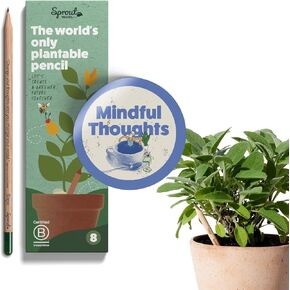 SproutWorld Wood-Cased Pencils | Mindful Thoughts Edition | HB Pre-Sharpened Graphite Plantable Wooden Pencils with Flower, Herb & Vegetable Seeds | Gift with Inspirational Quotes | 8 Pack