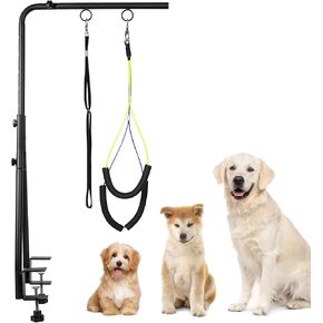 Dog Grooming Table Arm, 35" Height Adjustable Pet Grooming Arm with Double Clamp for Small and Medium Dogs,Grooming Loop Noose and No Sit Haunch Holder