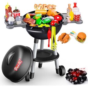 47 PCS Kids Kitchen Toys Set, Kids Toy Grill Playset, Interactive Toy BBQ Grill Set with Sound&Light, Pretend Play Outdoor Barbecue Cooking Toys, Christmas Birthday Gift for Kids Boys Girls Ages 3+