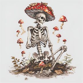 Xinpinzhou Skeleton 11ct Cross Stitch Kits, 11 CT Funny Pre Printed Counted Stamped Cross Stitch Embroidery Needlepoint Needlework Patterns Kits for Beginners Adults Crossstitch 36x36 cm