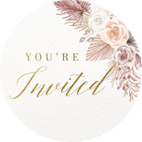 Mobiusea Creation Boho Beige Floral Wedding Invitation Stickers | 1.4 inch | Gold Foil | 108pcs Waterproof Wedding Envelope Stickers for Wedding, Bridal Shower, Birthday, Baby Shower and Party