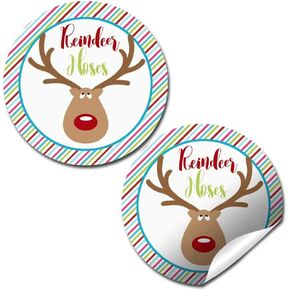 Reindeer Noses Holiday Christmas Thank You Sticker Labels, 40 2" Party Circle Stickers by AmandaCreation, Great for Party Favors, Envelope Seals & Goodie Bags