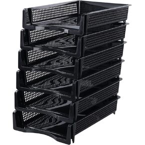 Ramddy 6 Packs Stackable A4 Paper Tray, Plastic Desk Organizer Basket Tray, Black