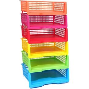 6 Pack Classroom Paper Storage Plastic Organizer Rainbow Turn in Trays Colorful Storage Baskets for Classroom Library Office Organizer