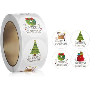 500Pcs Christmas Stickers 1 Inch Christmas Roll Stickers Cute Round Label Stickers Merry Christmas Stickers Self Adhesive Xmas Holiday Tags for Envelope Seal Cards Gifts Crafts Party Favors Supplies