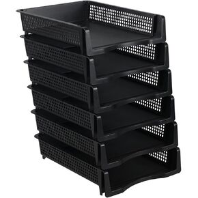 6 Pack Stackable Office Paper Organizer Tray, Desktop File Document Letter Tray Holder, Black