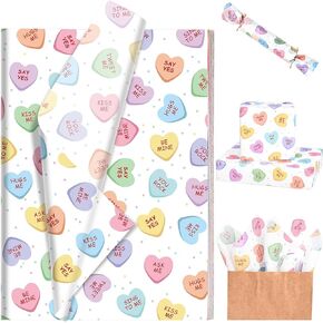 Sanixin 100 Sheets Valentine's Day Tissue Paper Colorful Conversation Heart Tissue Paper for Gift Wrapping for Anniversary Wedding Party DIY Craft，20 * 14 Inches