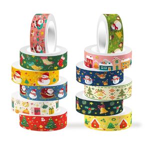 Adirasenotek Christmas Washi Tape Christmas 12 Rolls Decorative Tape Washi Tape,Snowflake Christmas Tree Snowman Tape Masking Craft Tape Sticky for DIY Craft Gift Wrapping Scrapbook Journal Planners