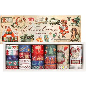 AEBORN Vintage Christmas Washi Tape - 20 Rolls Holiday Decorative Tapes Set Perfect for Bullet Journal, Scrapbook, Gift Packaging, DIY Crafts