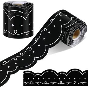 Zonon 65 Feet White with Black Bulletin Board Border Decoration Squiggles Die-Cut Border Bulletin Board Trim Striped for Classroom Chalkboard Decoration(Black)