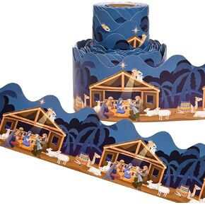 65.6Ft Christmas Nativity Bulletin Board Borders Blue Black Holy Night Trim Borders for Xmas Winter Home School Classroom Office Decoration Supplies