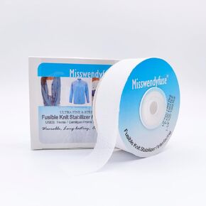 Misswendyfuse 1-1/4 Inches × 20 Yards Fusible Knit Stabilizer, Knit Stay Tape, Single Side Adhesive Interfacing for Hemming Knits, Extremely fine & Stretch (Black)