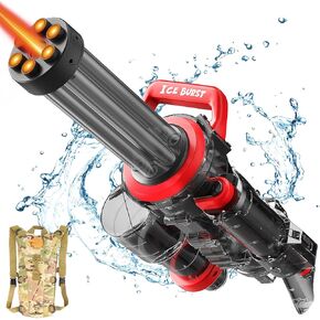 Gatling Water Gun, Electric Water Guns for Adults Kids, Strongest Full Auto Squirt Gun with Large Capacity Water Storage Backpack, Up to 36ft Shooting Range, Dazzling Gunfire Effects Muzzle Flash