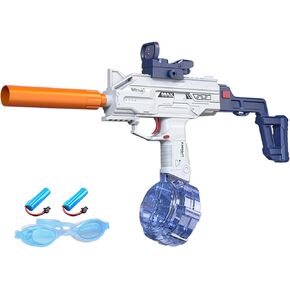 Electric Water Gun for Fun Water Fight Games, 25 FT Long Range with Water Filler Canons and Transparent Goggles for Outdoor Summer Activities (Uz-Blue)
