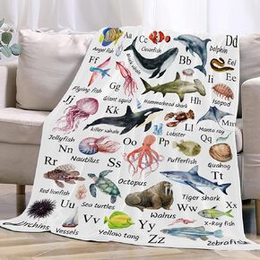 Ocean Animals Alphabet Blanket for Kids Women Men Alphabet Gift for Alphabet Lovers Lightweight Soft Flannel Throw Blanket for Home Sofa 40x50in for Kids/Child