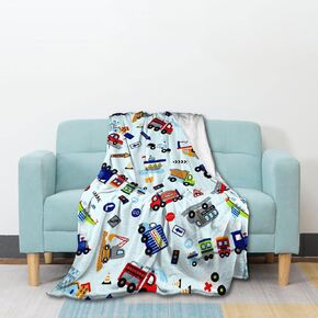 Cartoon Truck Flannel Fleece Blanket, Soft Microfiber Cozy Lightweight Sofa Travel Blanket for Baby, Kids, Youth (50"x40" for Kids)