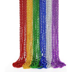 Mardi Gras Beads, 24PCS Metallic Colorful Bead Necklace Party Favors, 6 Kinds of 33" Beaded Necklace Costume Women Men Stuff, Festival Parade Throw Accessories for Wedding Birthday Celebrations