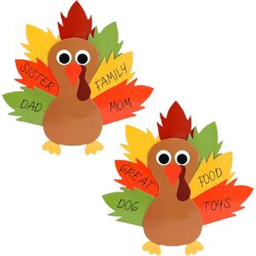 90 Pcs Thanksgiving Turkey Bulletin Board Decor Turkey Shape Paper Cut-Outs Fall Harvest Cutouts with 100Pcs Glue Points for Autumn DIY Craft Art Classroom School Home Party Favor