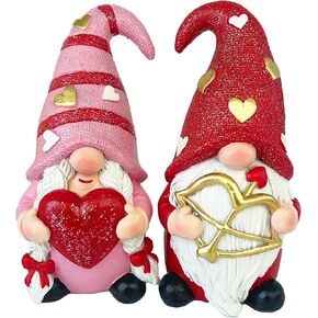 Elegondrar 4.53" H Valentines Gnomes, Resin Snuggling Gnome Figurines, Valentines Day Décor for Home, Gnomes Gifts for Women, Decorative Shelf Sitters with Dangling Legs