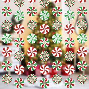 Faccito 8 Pcs Christmas Peppermint Candy Hanging Decorations Candy Paper Garland Candy Christmas Ceiling Decorations for Xmas Candy Party Winter Holiday Birthday Party Decor(Red White Green Candy)