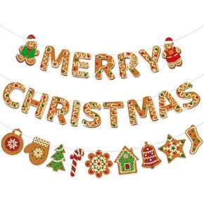 Gingerbread Merry Christmas Banner, Merry Xmas Banner for Christmas Party Decorations