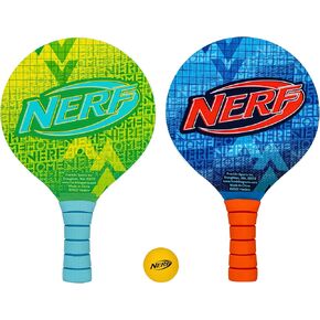 Franklin Sports NERF Paddleball Set - لعبة كرة التجديف الشاطئية الممتعة للبالغين + الأطفال - حمام سباحة خارجي ممتع + لعبة الرياضات المائية الشاطئية - تتضمن (2) مجاذيف خشبية + (1) مجموعة ألعاب كرة التجديف NERF الكاملة