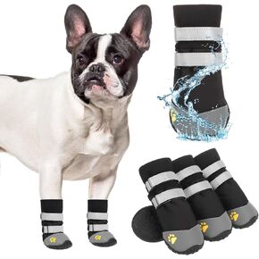 KOOLTAIL Dog Shoes for Large Dogs, Waterproof Anti-Slip Dog Boots & Paw Protectors for Hardwood Floor, Outdoor Dog Booties for Hot Pavement Snow Hiking, Prevents Licking Slipping for L XL Dogs Black 7