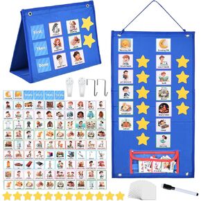 Visual Schedule for Kids with Autism for Classroom&Home School - SYCYKA Morning Routine Chart 96 Activity&12 Blank Cards Toddler Visual Schedule Wall Communication Chore Chart Responsibility Planner