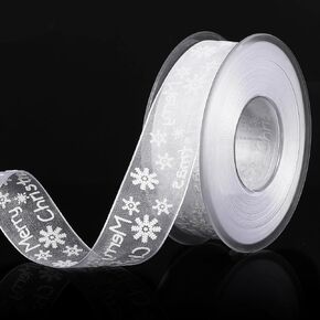 Christmas Ribbons, 22 Yards x 1 Inch Red & White Christmas Snowflake Ribbon Christmas Ribbon for Crafts DIY Gift Wrapping Christmas Decoration Supplies
