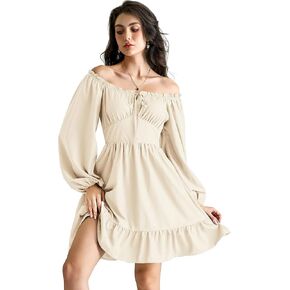 Scarlet Darkness Womens Corset Dress Long Lantern Sleeve Off The Shoulder Mini Dress