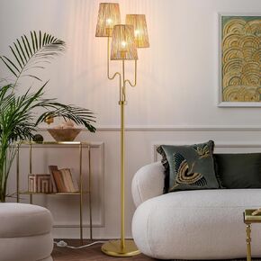 Boho Floor Lamp, 68in. Rattan Floor Lamp with Rattan Shade,3 Light Tree Standing Lamp for Bedroom,Nursery,E26 Socket, Living Room Floor Lamp for Rustic,Coastal, Beach or Bohemian Decor (Black)