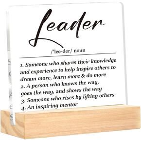 Leader Gifts for Women Men, Thank You Gifts for Leader Boss Mentor Manager, Leader Definition Decorative Acrylic Desk Sign Plaque 4 x 4 Inches