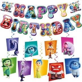 19PC Inside Birthday Decorations Banner Hanging Swirls, Cute Party Decorations, Happy Birthday Banner for Boys Girls, Baby Shower Party Supplies Outdoor Indoor