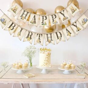 Winnie Birthday Banners Classic Pooh Happy Birthday Banner Signs Adorable Winnie Birthday Decoration Supplies