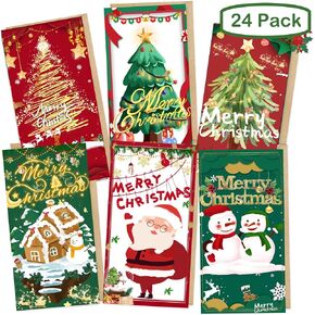 PINKEESEA Christmas Cards with Kraft Envelopes - 24 Christmas Cards with 24 Kraft Envelopes 24 Festive Stickers-6 Holiday Designs