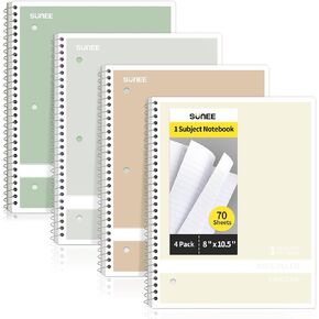 SUNEE Spiral Notebooks College Ruled, 1-Subject, 4 Pack, 8 x 10-1/2 in, 70 Sheets, 3-Hole Punched Paper, Pastel Pink, Purple, Blue, Green for School, Home&Office,Writing Journal