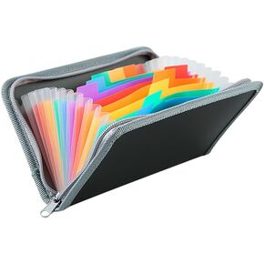 13 Pockets Small Accordion Folder with Zipper Expanding Receipt Coupon Organizer Pocket 5 x 8inch Grey