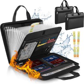 Henoyso 2 Pcs Fireproof File Organizer 13 Pockets Important Document Organizer Bag with Handle Transparent Expanding File Folder with Zipper Labels Waterproof Document Storage for Letter A4 Files