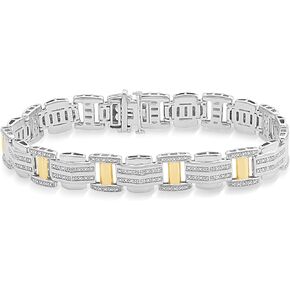 Jewelili Men's Sterling Silver Link Bracelet with Natural White Round Diamonds, 1/2 cttw, 8.5"