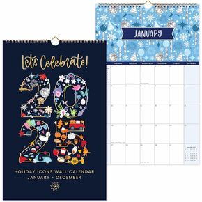bloom daily planners 2025 Calendar Year Monthly Hanging Wall Calendar (January 2025 through December 2025) - Large 11" x 17" - Holiday Icons