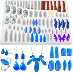 Resin Earring Molds, 82-Cavity Stud Earring Silicone Molds for Epoxy Resin Casting, Oval Teardrop Gem Pendant Molds for DIY Jewelry Necklace, Ring, Dangle Drop Earrings Keychain