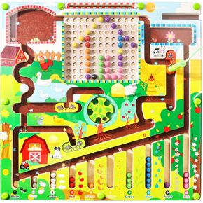 HOMELYLIFE Magnetic Color and Number Maze, Wooden Magnetic Maze Board Preschooler Educational Matching Learning, Montessori Toys Motor Skill Toys for Toddlers Boys Girls 3Y+, Farm Style
