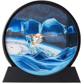 Double Side Moving Sand Art, 3D Dynamic Sand Art Liquid Motion with Mirror, Motion Round Glass 3D Deep Sea Landscape, Sensory Relaxing Desktop Table Decor Desk Home and Office (blue turtles, 7“)