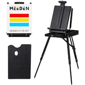 MEEDEN French Easel for Outdoor Painting: Wooden Plein Air Easel Box - 57''-72'' Height Adjustable Travel Easel - Black