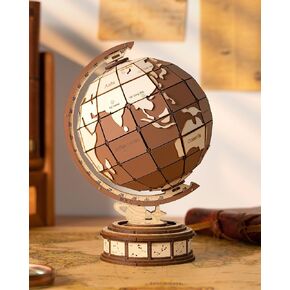 Rolife 3D Wooden Puzzle for Adults, World Globe Wood Model Building Kits with 277 Pcs, Geographic Earth Globe-Vintage Puzzle Crafts Hobbies Gifts for Kids Teen Men Boys Girls