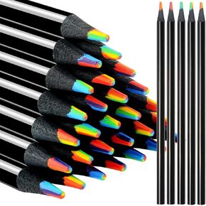 nsxsu 7 in 1 Rainbow Pencils Bulk, Easter Basket Stuffers for Kids, Black Wooden Multicolored Pencil Art Supplies for Drawing Coloring, Party Favor Bags, Pre-sharpened(12 Pcs)