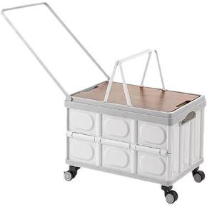Collapsible Plastic Crate with Wheels and Handles Outdoor Storage Box Grocery Cart On Casters Foldable Hard Plastic Trunk Organizer for SUV Rolling Cart for Teachers Camping Shopping