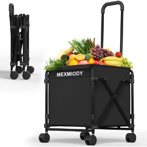 Folding Shopping Cart, Grocery Cart with Waterproof Liner, 360° Rolling Swivel Wheels, Utility Cart Folding Shopping Carts for Laundry,Light Weight Trolley