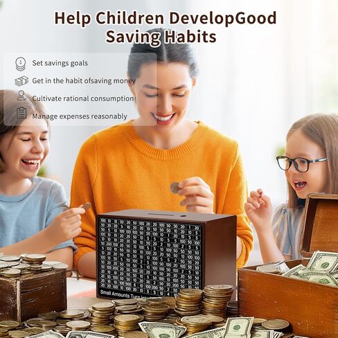 صندوق تحدي التوفير 10000 صندوق خشبي لتوفير المال 10000 دولار صندوق نقود Kakeibo Money Box عملة رقمية Piggy Bank Cash Vault Bank 10k Smash، Caja De Ahorros 10000 (بني 9.1 × 6.7 × 3.2 بوصة) in Kuwait